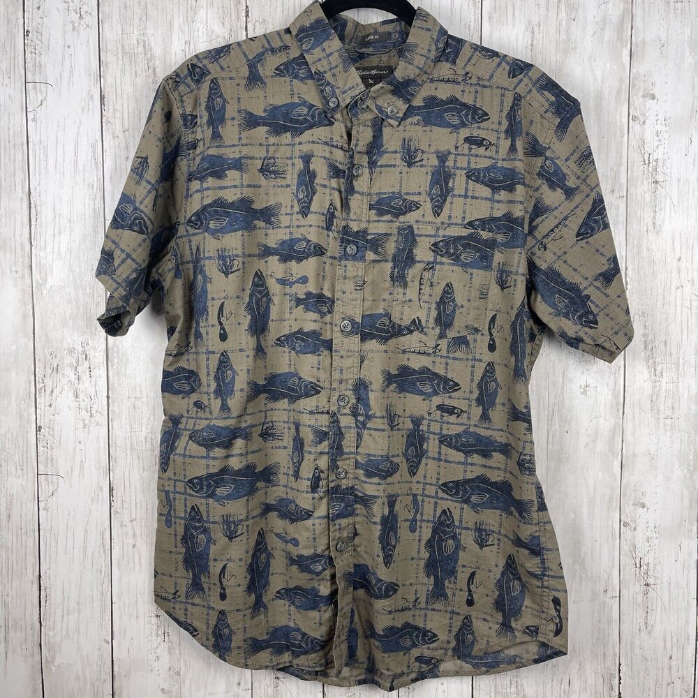 Eddie Bauer Shirt Men Medium Multi Fishing Button Down Classic Fit Outdoor‎ Camp